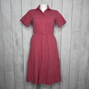 Vintage 90s LL Bean Cool Weave Shirt Dress Pink Cotton, Size 10